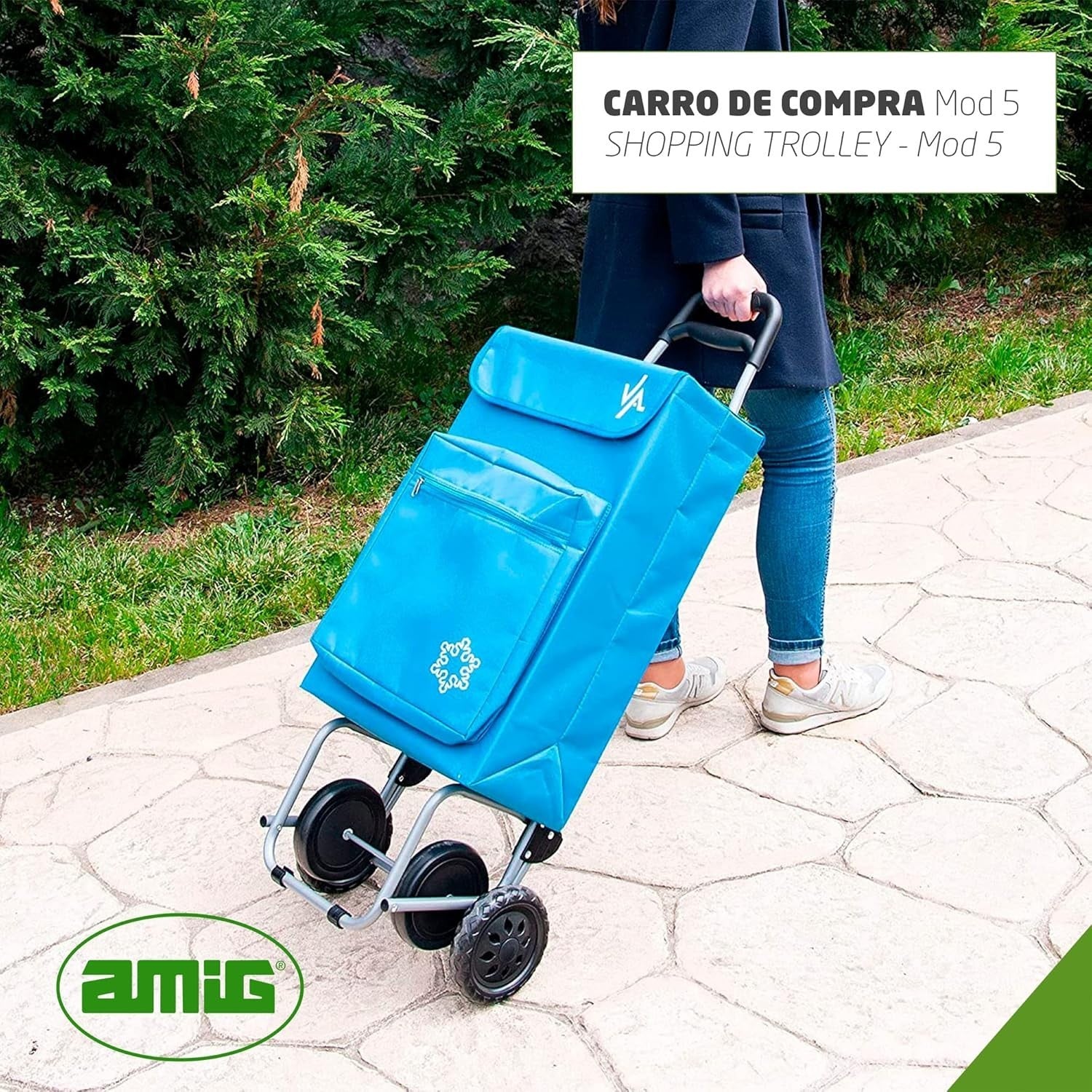 Lightweight 4-Wheel Shopping Trolley 48L Large Capacity with Freezer Pocket