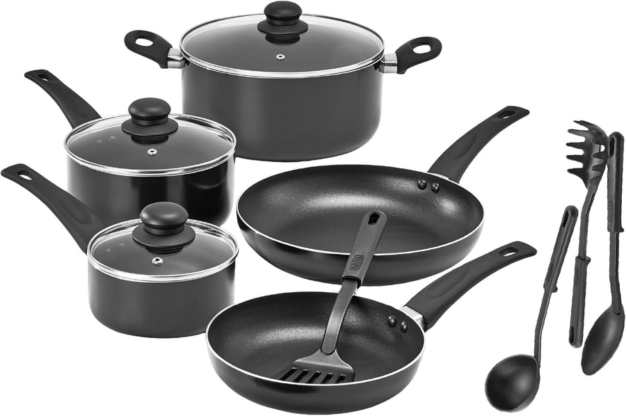 12pcs Non Stick Cookware Set with Utensils – Scratch Resistant Pots & Pans