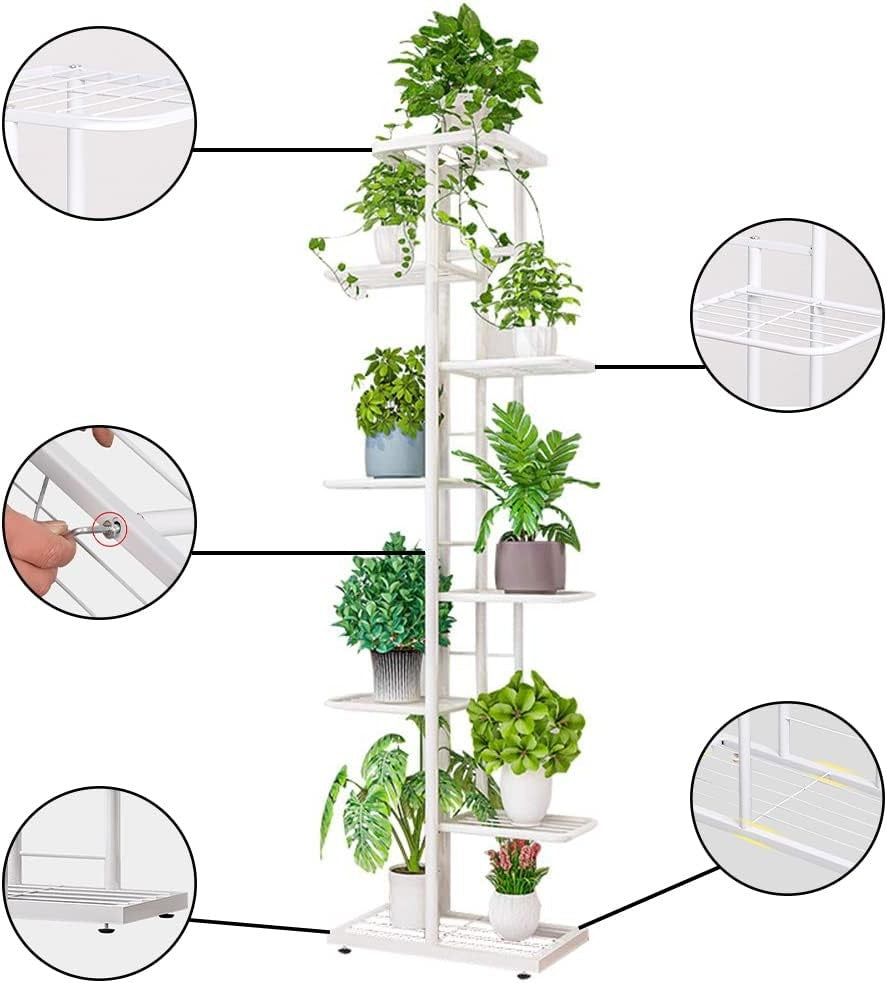 8 Tier White Metal Plant Stand Indoor Outdoor Tall Flower Pot Display Rack