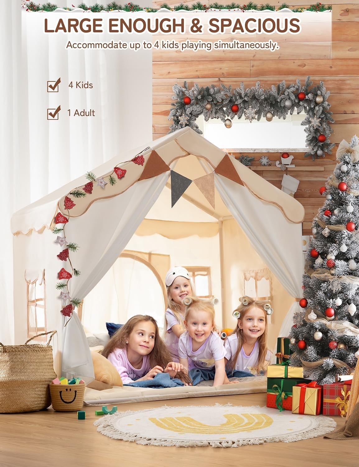 2 in 1 Kids Play Tent Bed Tent with Lights Padded Princess House