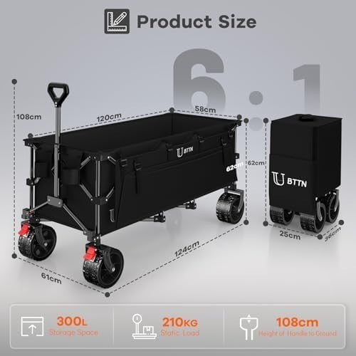 300L Heavy Duty Folding Garden Trolley Cart 210kg All Terrain Wheels