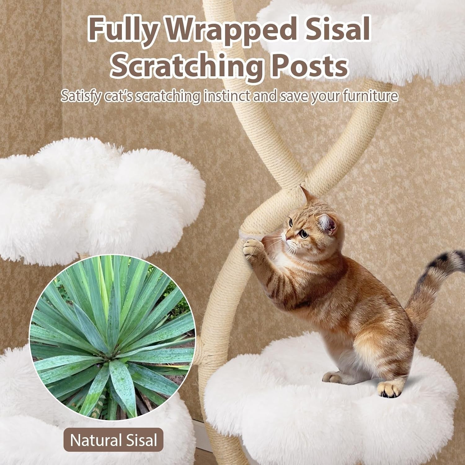 162cm White Cat Tree Flower Platforms Condo Sisal Scratching Tower Indoor
