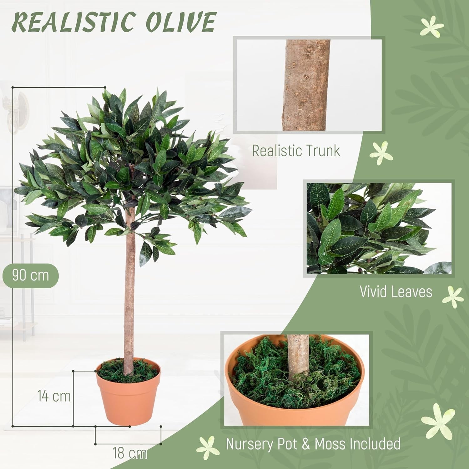 Artificial Olive Tree 90cm Faux Green Plant with Pot Mediterranean Home Decor