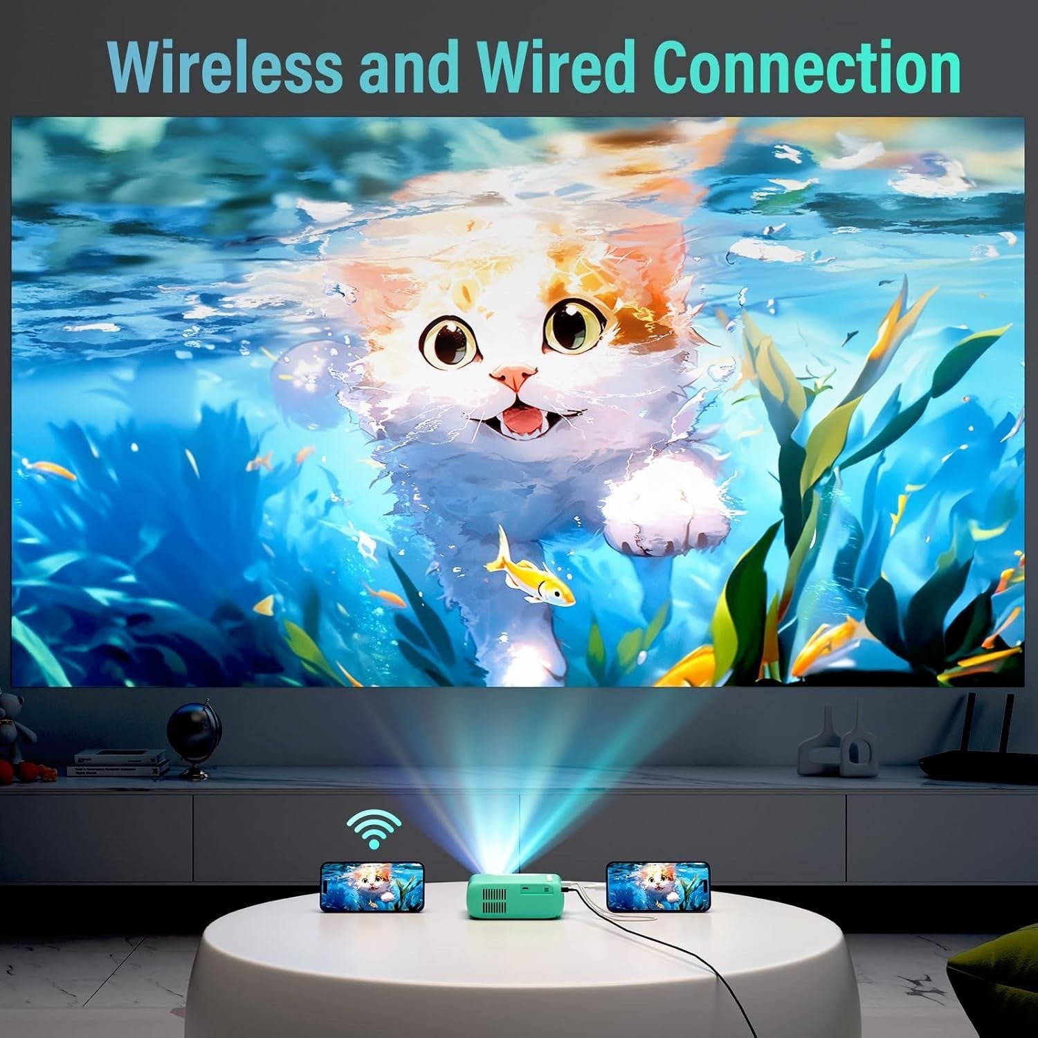 1080P Mini Projector WiFi Bluetooth 5.4 Portable Phone Movie