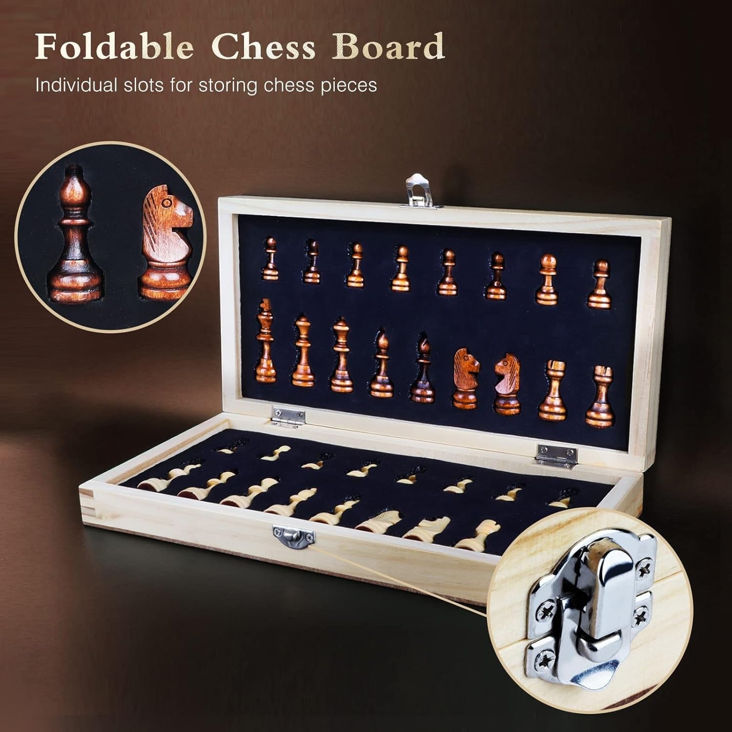 Portable 29×29cm Folding Magnetic Wooden Chess Set for Beginners & Adults
