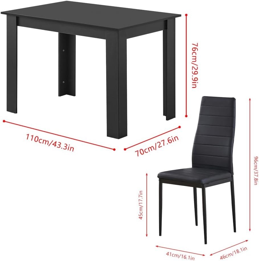 Black Leather Dining Set 5-Piece | Modern Kitchen Table & Chairs