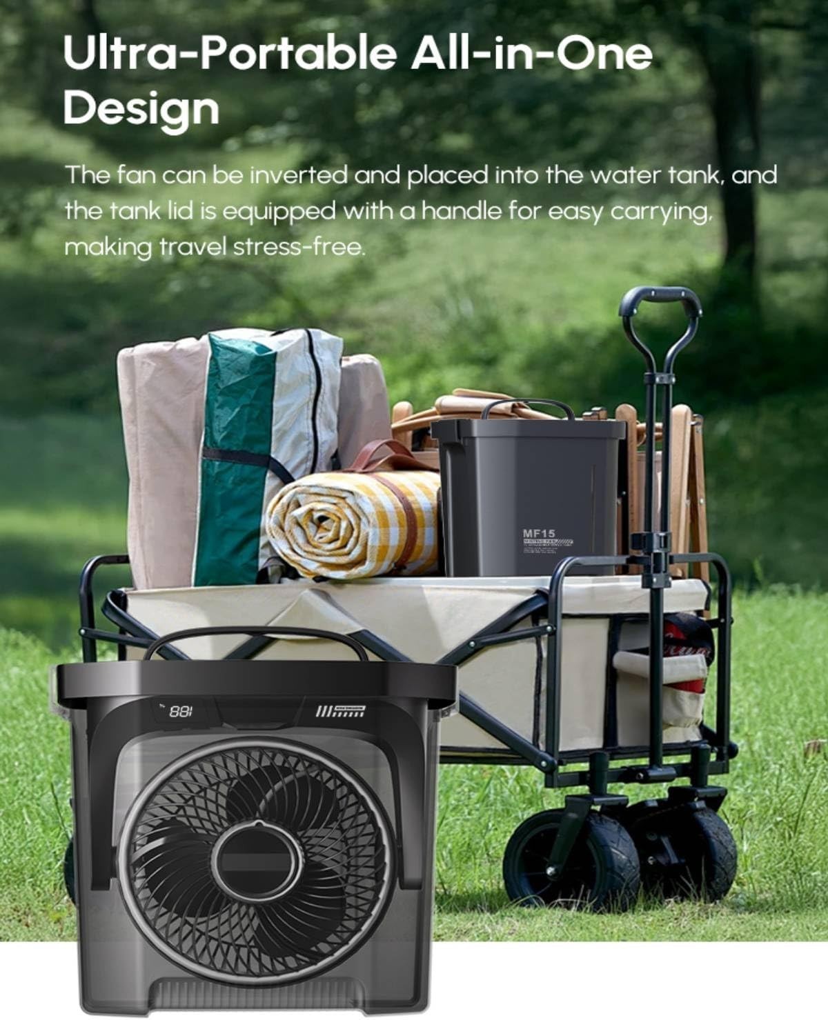 Portable Air Cooler Fan Black – 3in1 Misting 20000mAh Battery 7L Tank 30dB Quiet