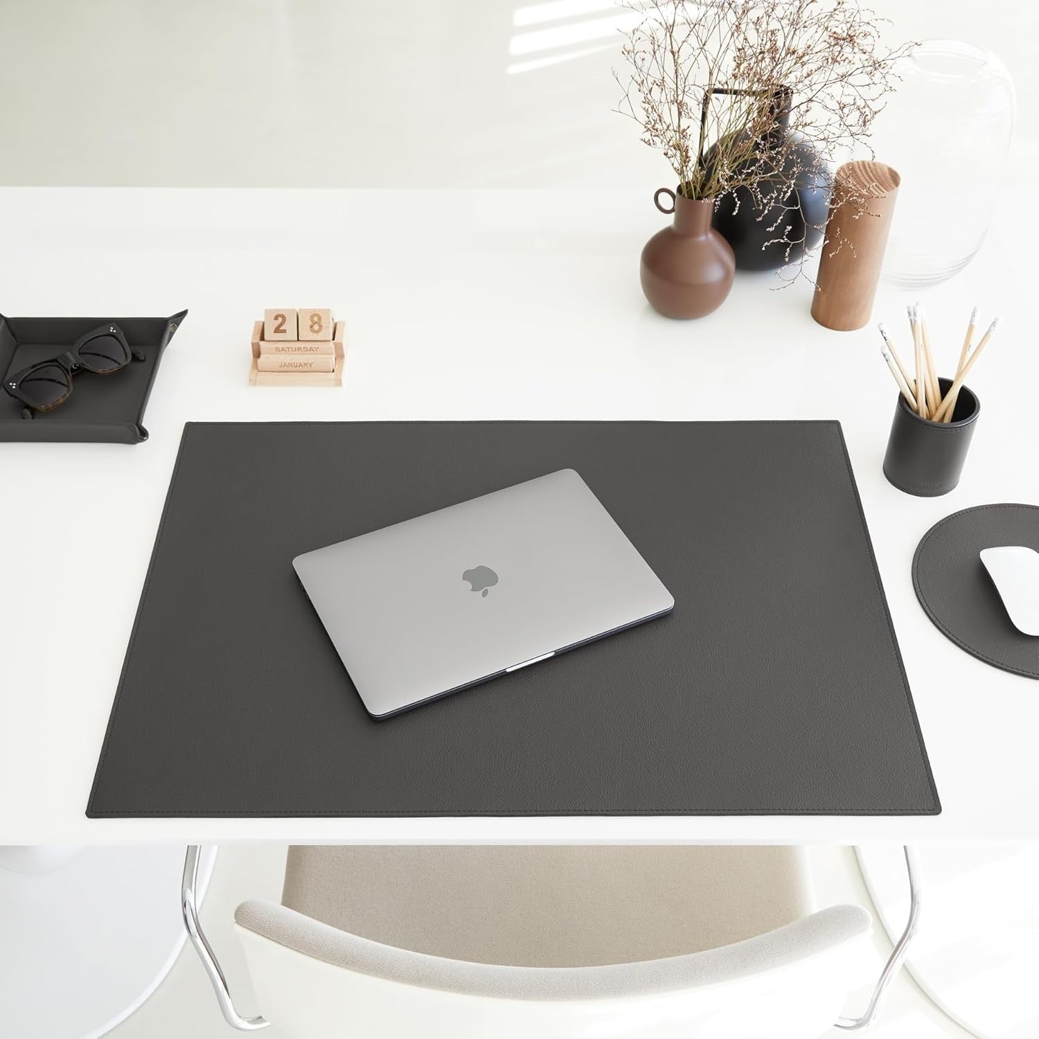 Leather Valet Tray Anthracite Grey – Desk Organiser for Keys, Coins & Jewellery