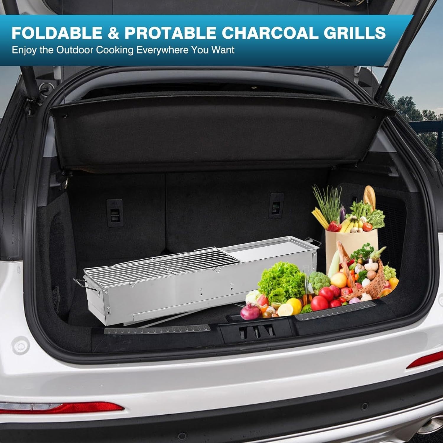 Portable Stainless Steel Charcoal BBQ Grill Folding Stand + 25 Kebab Skewers