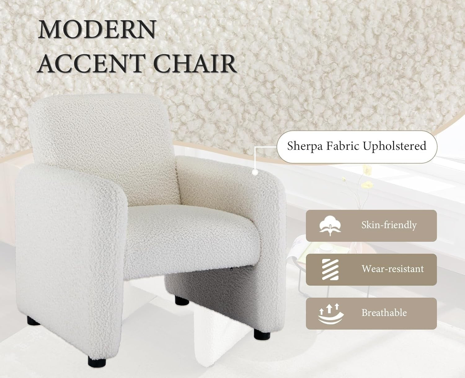 Sherpa Tub Chair White Upholstered Accent Armchair