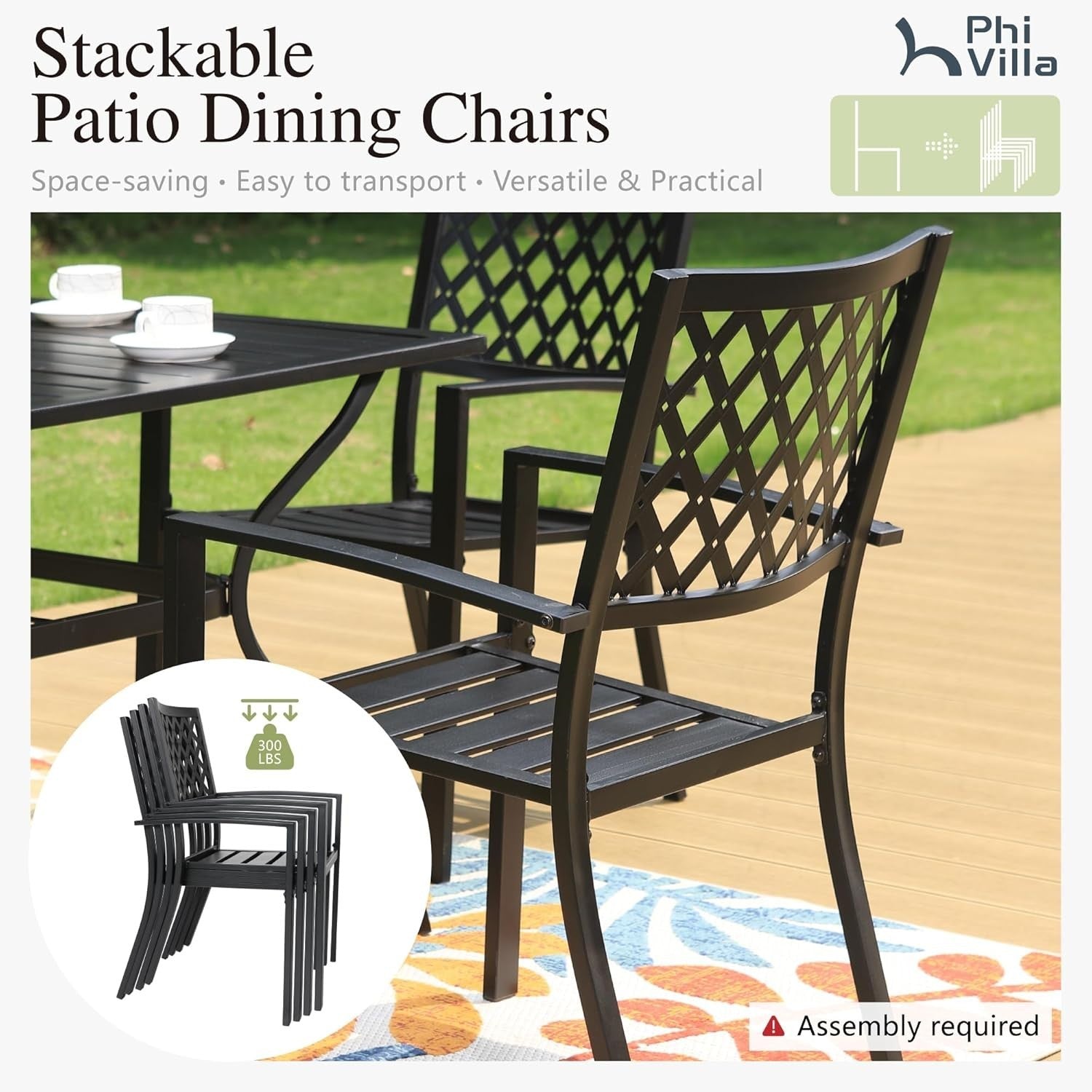 5 Piece Garden Patio Dining Set Outdoor Table & Stackable Metal Chairs