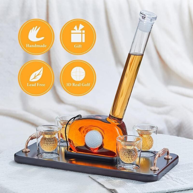 Golf Whiskey Decanter Set with 4 Glasses – Gift for Golfers & Bar Display