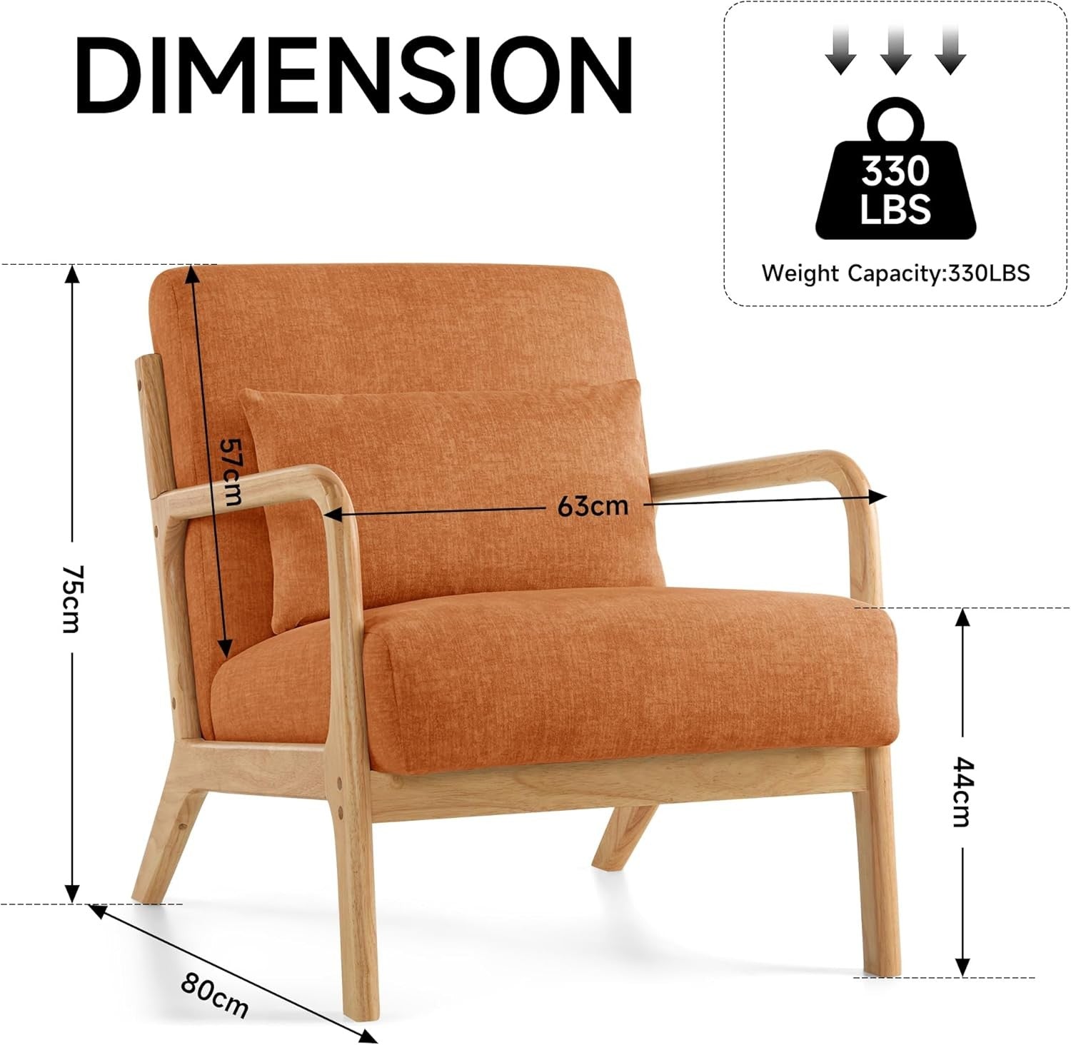 Orange Accent Chairs Set of 2 Mid Century Wood Frame Lounge Seats