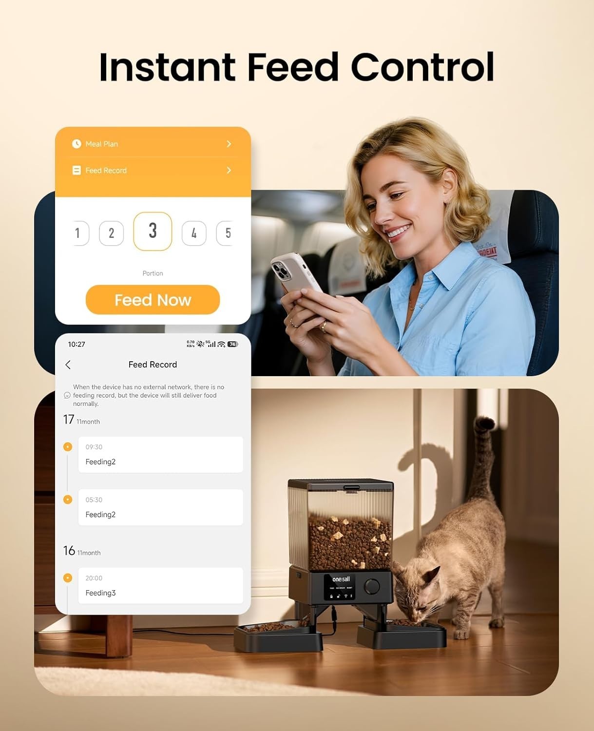 Automatic Cat Feeder 2 Cats WiFi App Control 5L Dual Bowl Food Dispenser