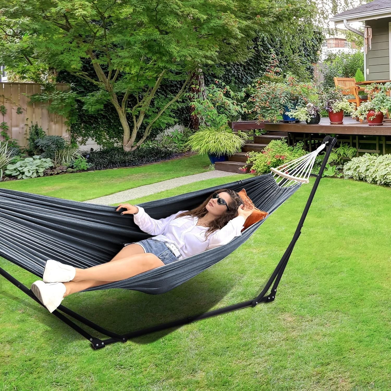 Foldable Hammock with Stand Outdoor Indoor Garden Chair Bed 150kg Max