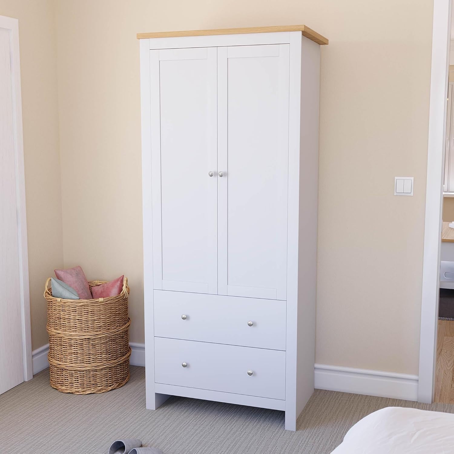 White 2 Door Wardrobe with Drawers Bedroom Storage Cabinet Clothes Rail