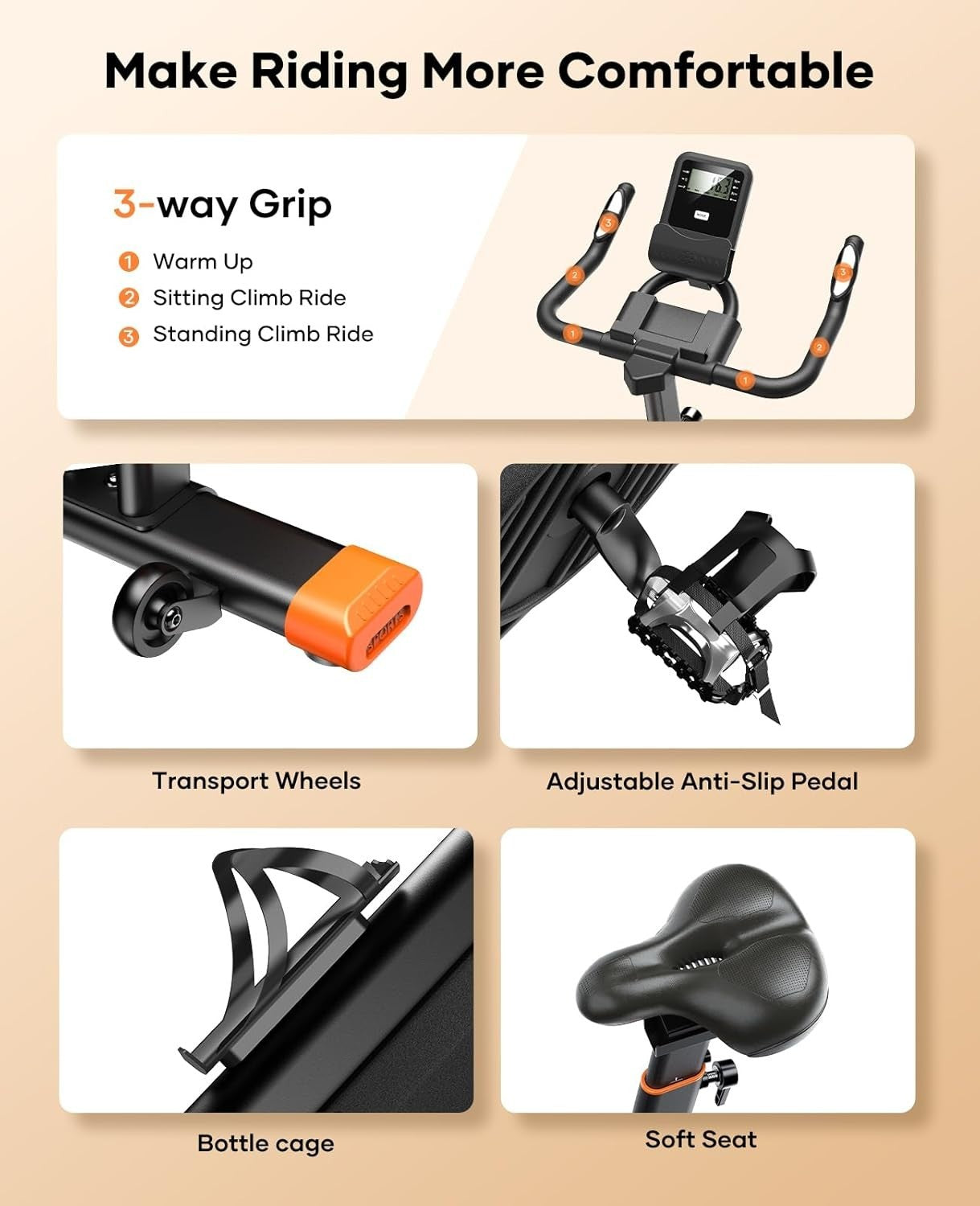 Quiet Magnetic Spin Bike w/ LCD, App, 15kg Flywheel & 350lb Weight Capacity