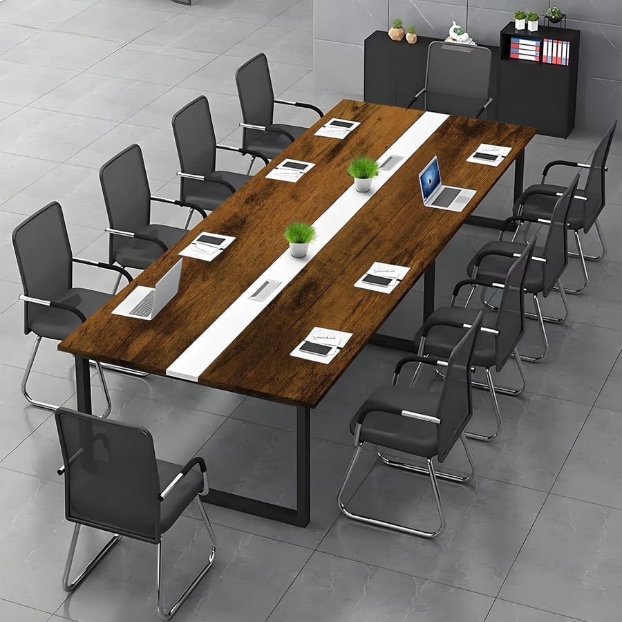 160cm Retro/White Office Conference Table w/ Cable Ports & Adjustable Feet