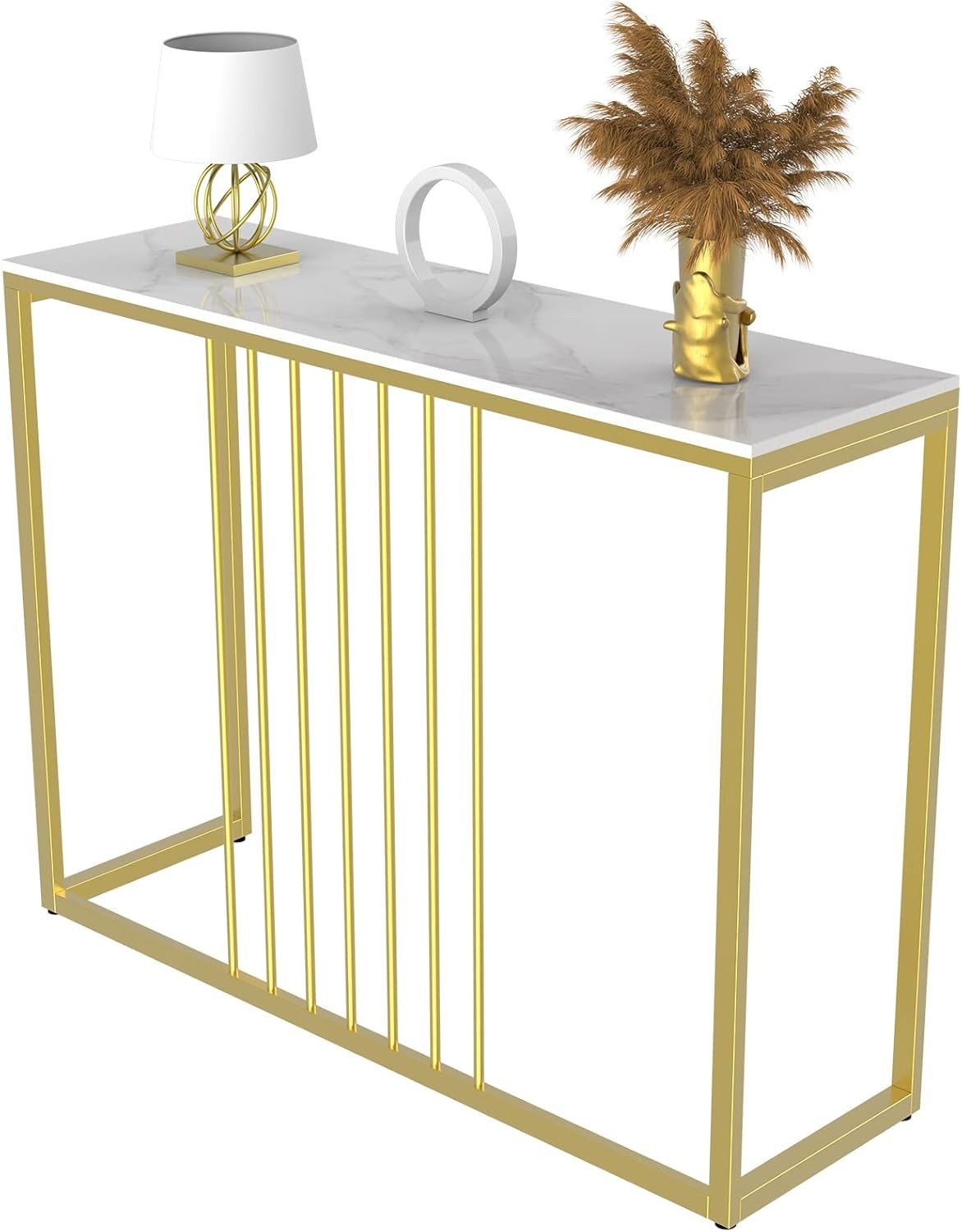 White Marble Console Table Slim 100cm – Gold Frame Entryway Desk Hall