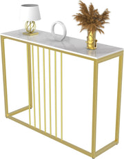 White Marble Console Table Slim 100cm – Gold Frame Entryway Desk Hall