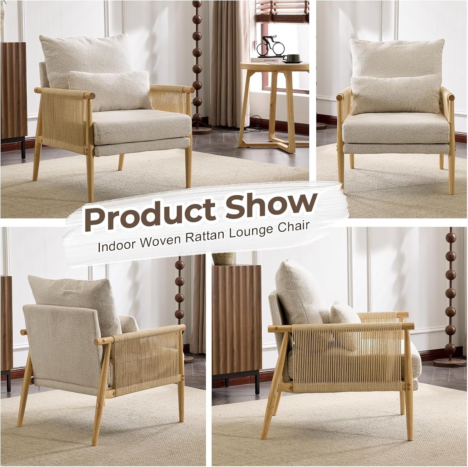Comfy Rattan Accent Armchair Boucle Seat w/ Pillow Lounge Living Room
