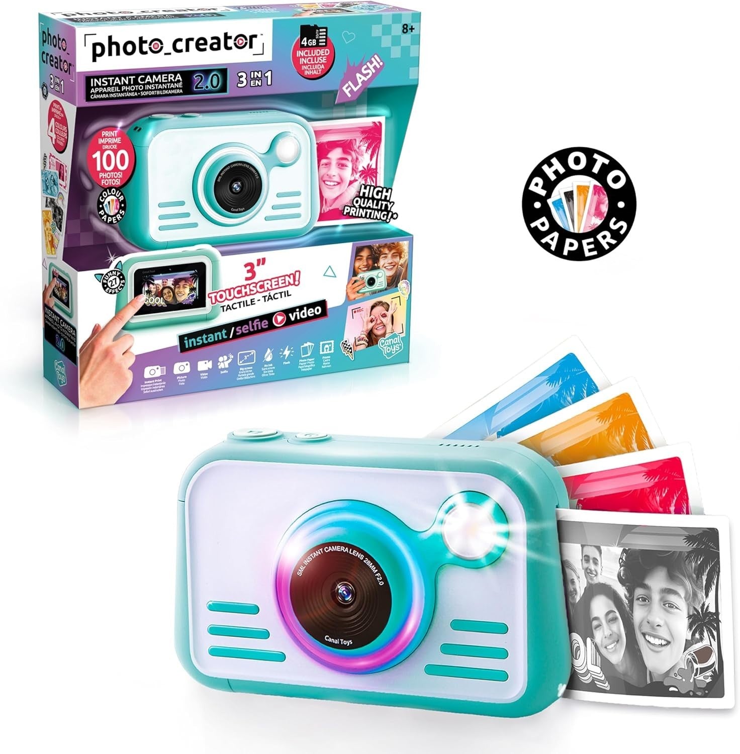Kids Instant Print Camera 32MP Touchscreen Selfie Camera 100 Photos