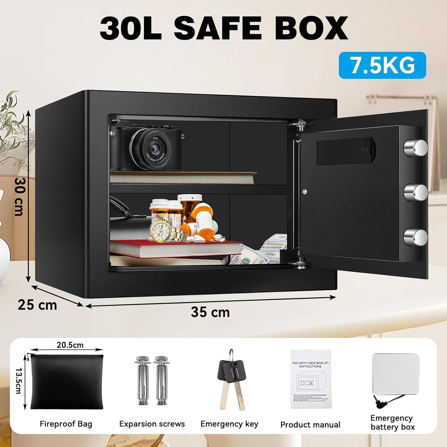 30L Digital Safe Box Fireproof Bag LED Keypad Cash Jewelry Security