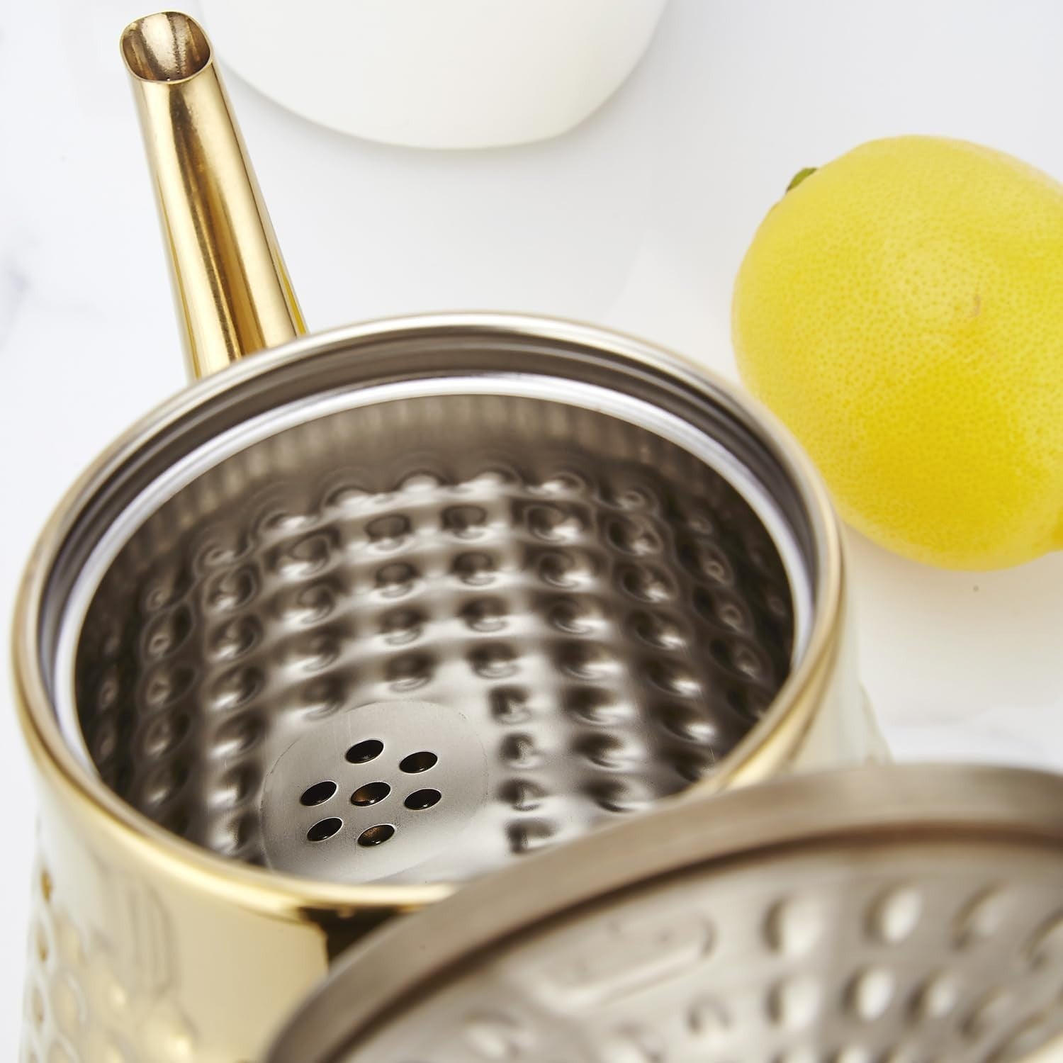 1.6L Stainless Steel Teapot with Infuser Gold Hammered Tea Pot 6 Cup
