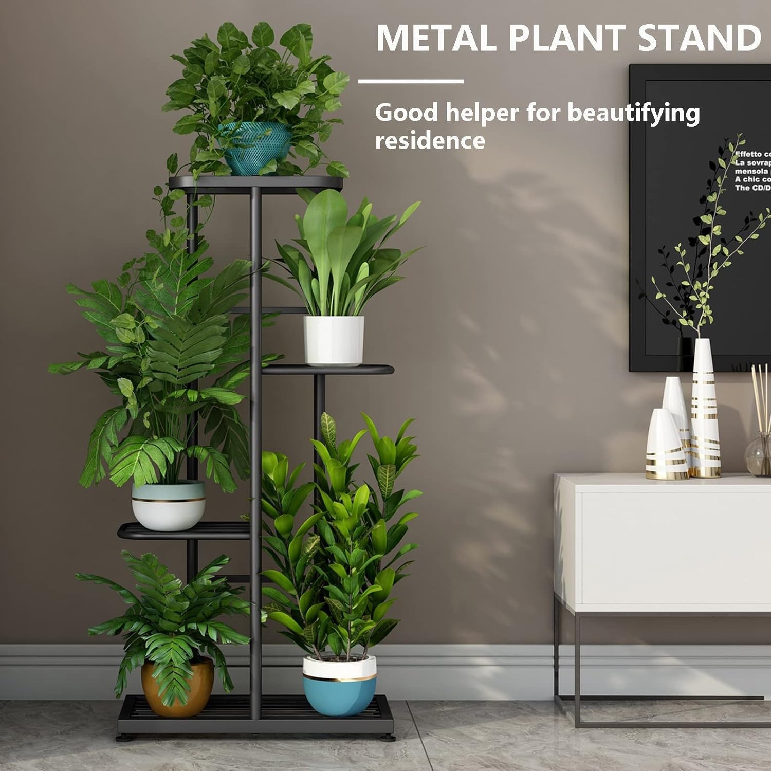 4 Tier Metal Plant Stand Indoor Outdoor Flower Pot Display Rack for Patio
