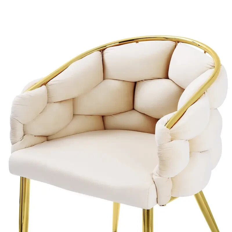 Cream Velvet Accent Armchair with Gold Legs – Padded Modern Lounge Chair