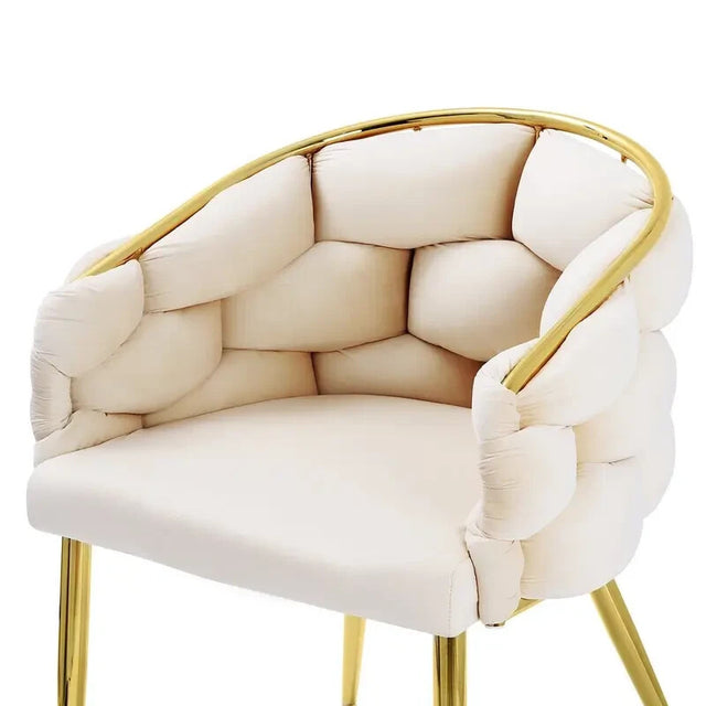 Cream Velvet Accent Armchair with Gold Legs – Padded Modern Lounge Chair