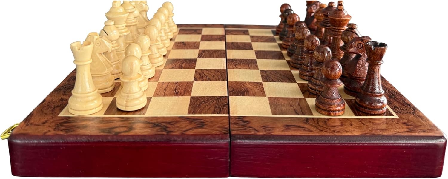 12" Magnetic Wooden Chess Set | Folding Travel Chess Board with Storage | Portab