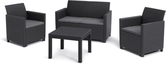 4 Seater Rattan Garden Sofa Set w/ Chairs, Table & Cushions Outdoor