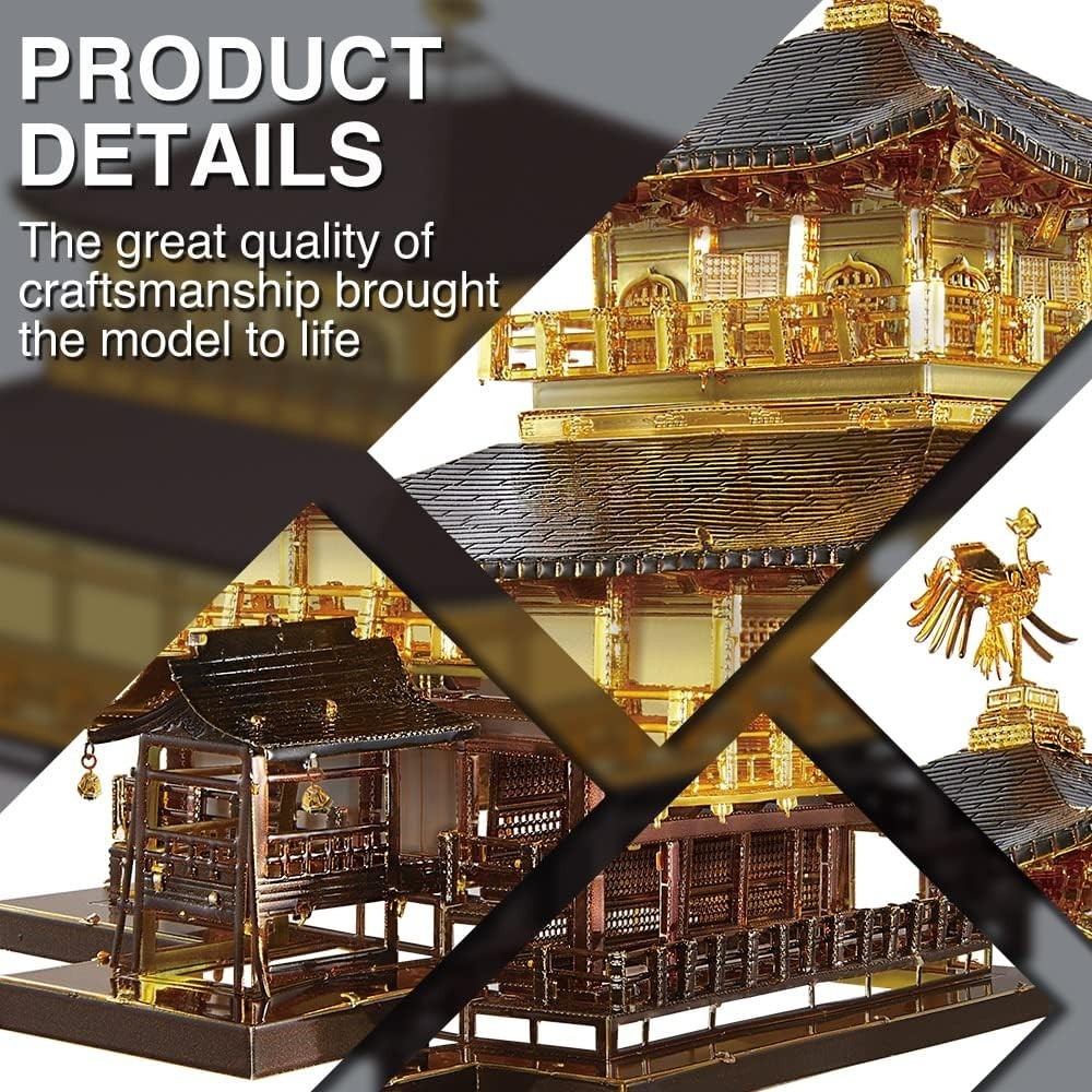 3D Metal Puzzle Golden Temple Kit | 369pc DIY Stainless Steel Model Gift