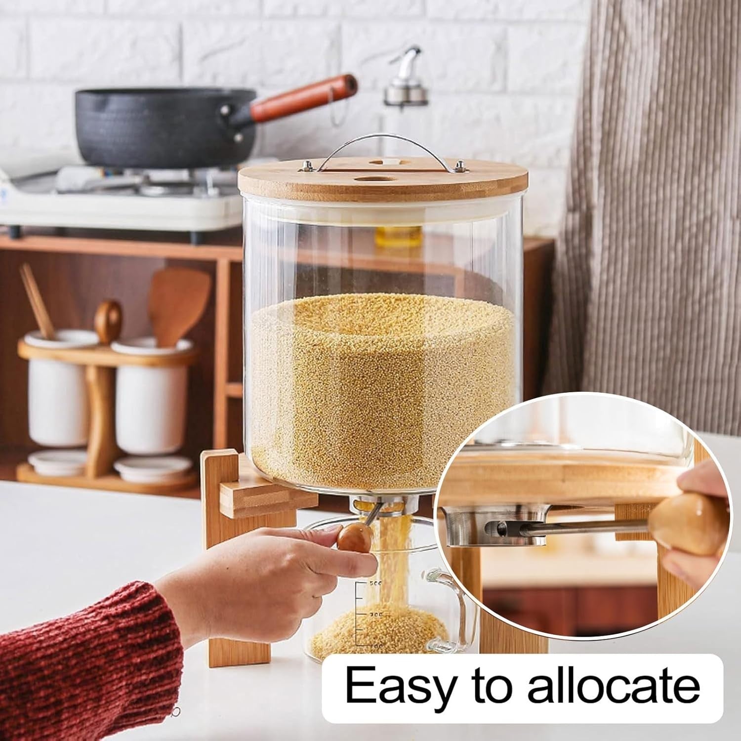 Glass Rice Dispenser 7.5L Airtight Grain Storage Container Kitchen Bin