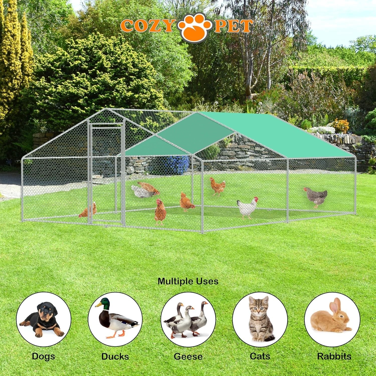 4x4m Walk In Chicken Run 25mm Steel Heavy Duty Coop