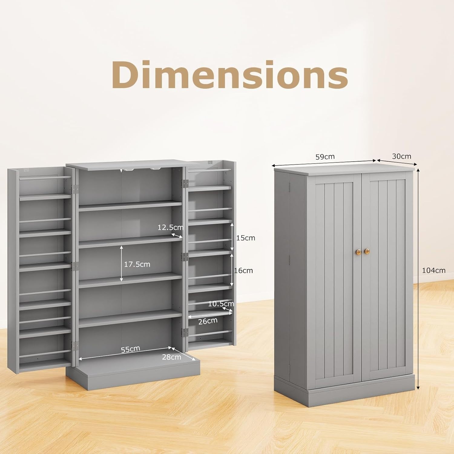 Kitchen Cupboard Pantry Cabinet 17 Shelves 2 Doors Grey Small