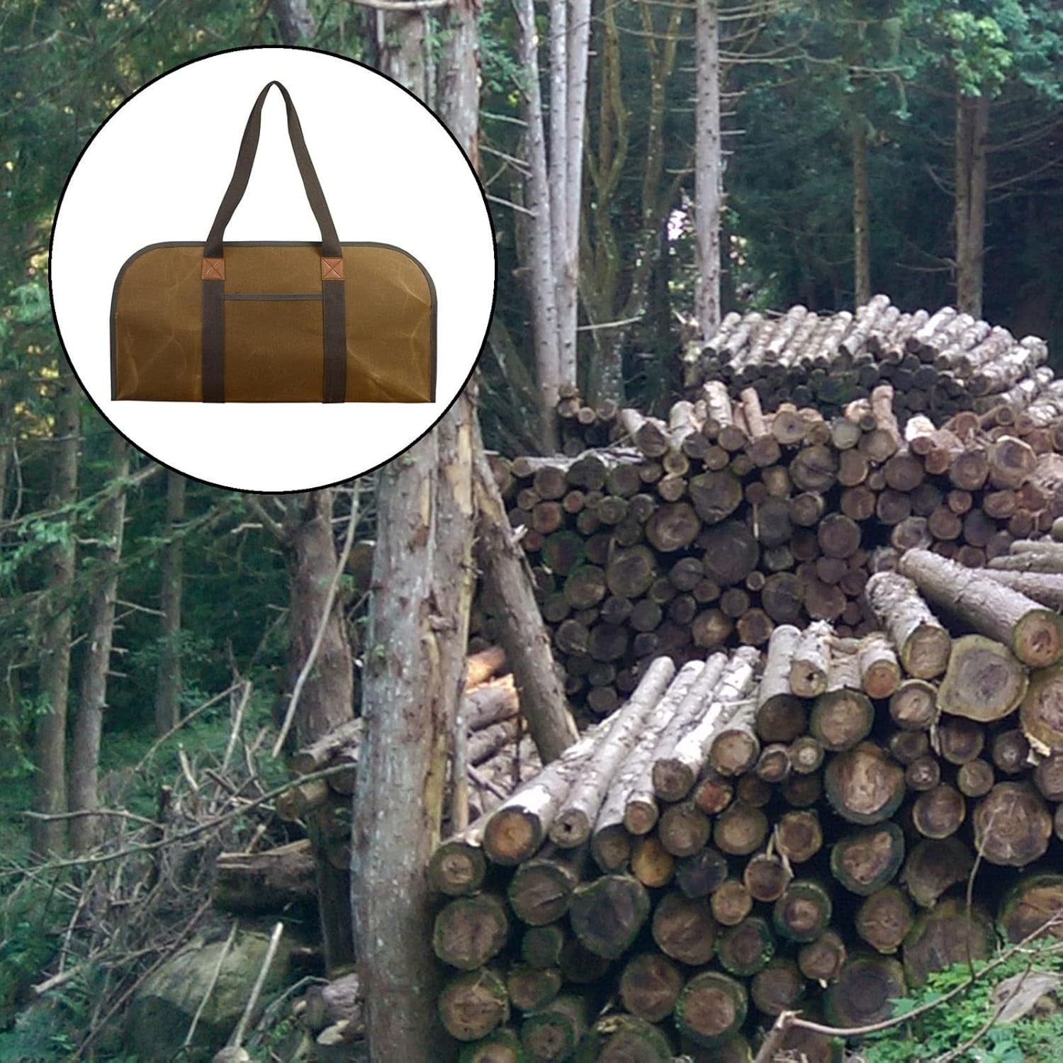 Large Canvas Firewood Tote Bag - Durable Outdoor Wood Carrier with Handles