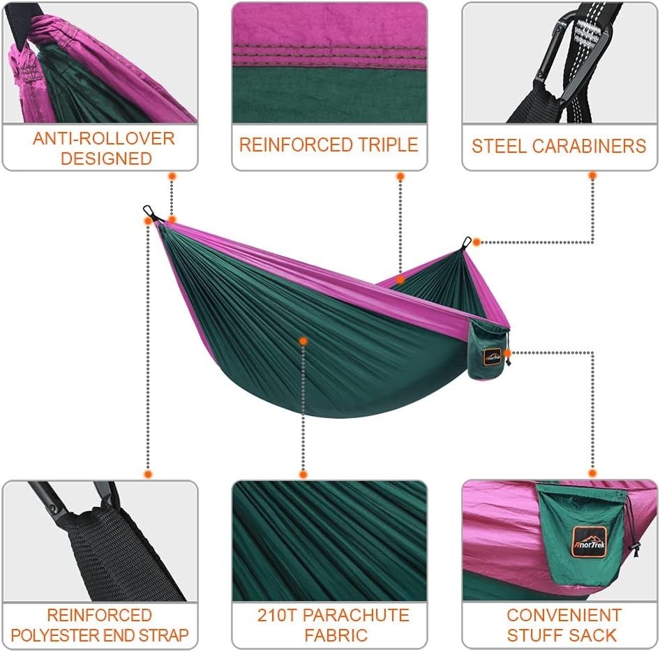 Super Lightweight Double Camping Hammock with Tree Straps, Easy Setup & Durable