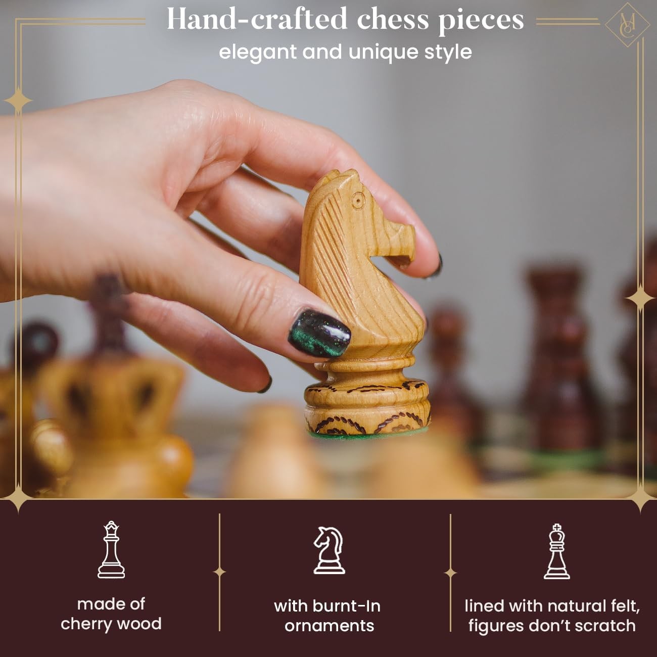 54cm Luxury Wooden Chess Set – Handcrafted Cherry Board & Carved Pieces