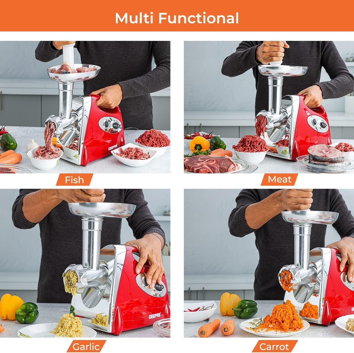 1800W Electric Meat Grinder Meat Mincer Sausage Maker 3 Cutting Plates