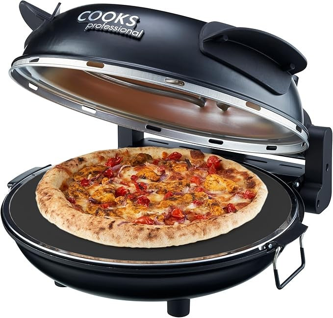 1200W Electric Pizza Oven 31cm Stone Base Glass Timer Portable Black