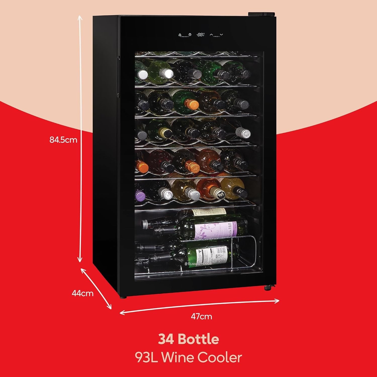 34 Bottle Wine & Drinks Fridge Undercounter Glass Door LED Touch Control