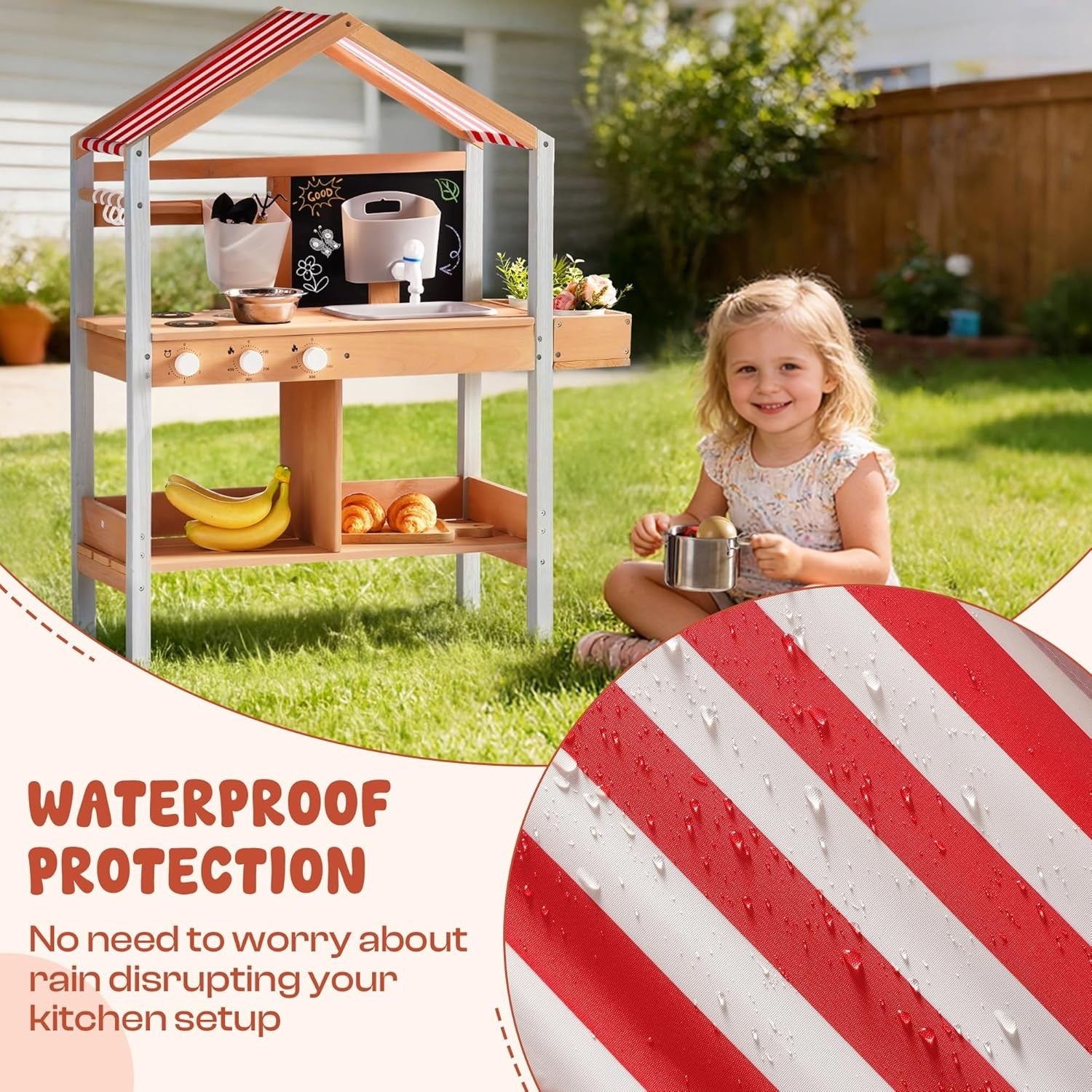 Outdoor Wooden Mud Kitchen Kids Garden Playset Sink Plant Box Toy
