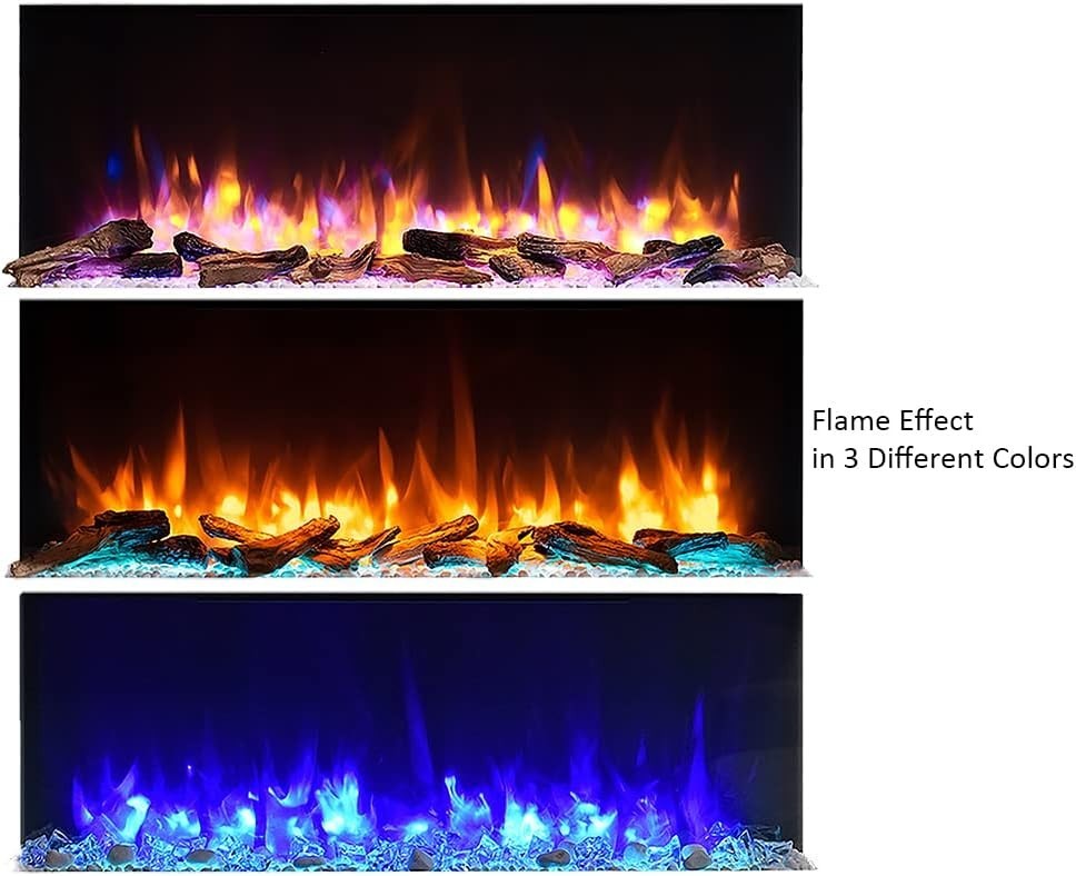 Wall Mounted Electric Fireplace 60" Cement Grey Modern LED Flame Heater