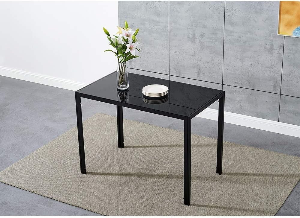Black 4-Seater Glass Dining Table Set with PU Leather Chairs Compact