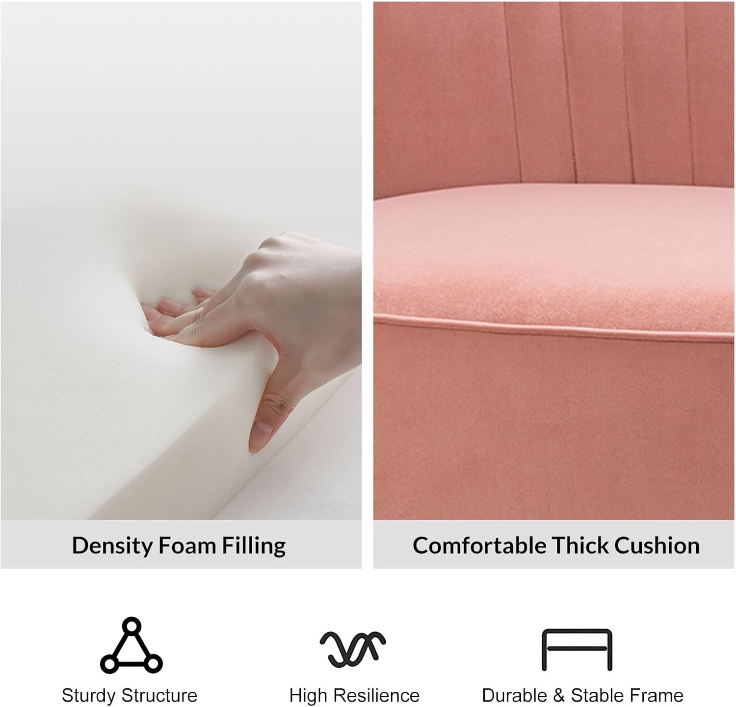 Pink Velvet 2 Seater Sofa with Gold Legs Compact Loveseat for Lounge Flat