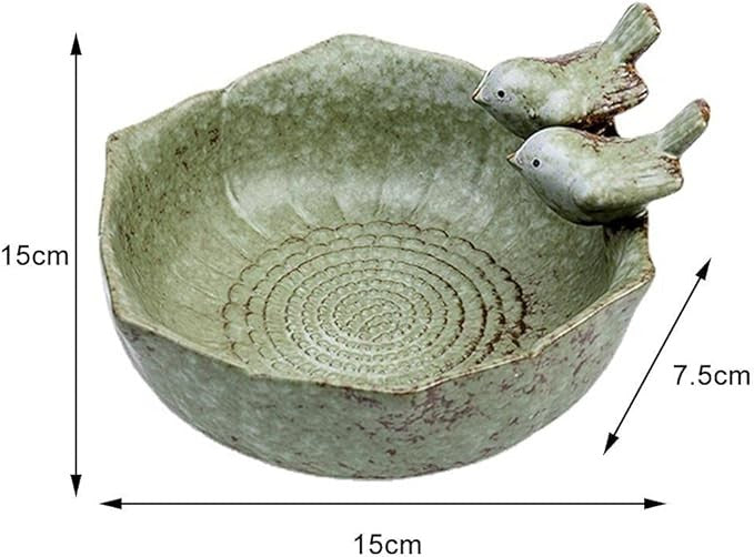 Ceramic Bird Bath Bowl Feeder – Garden Patio Ornament with Twin Bird Design