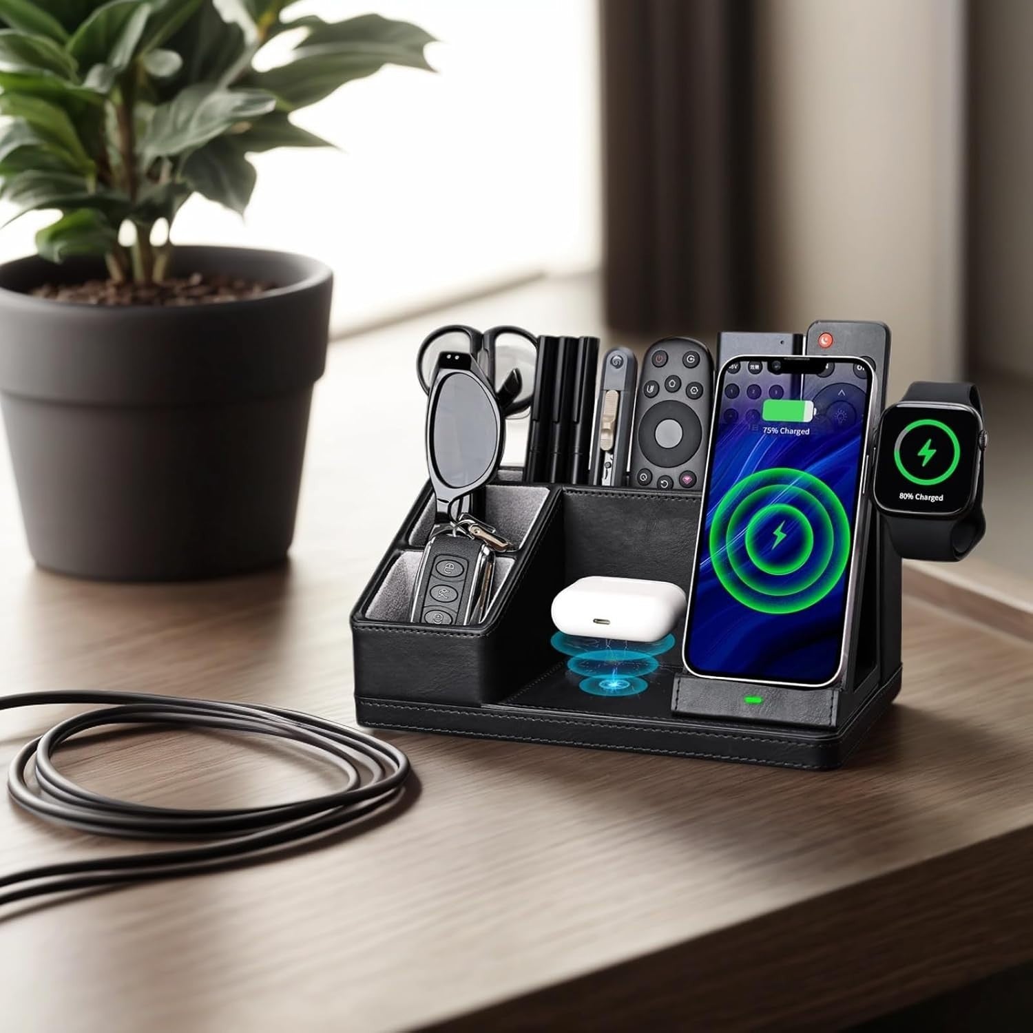 3-in-1 Wireless Desk Organiser with Fast Charger – Pen & Phone Station