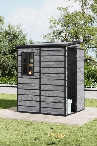 Plastic Garden Shed 4.5x3.6ft Outdoor Waterproof Storage with Floor & Window